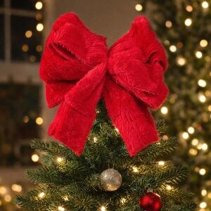 Oversized decorative Christmas Xmas  tree bow 21 in bundle 21 total red faux fur